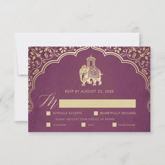 Elegante Indiase Ganesha Bruiloft RSVP Kaart Goud (Voorkant)