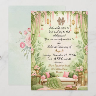 Elegante Indiase Mehendi-ceremonie digitale uitnod Kaart