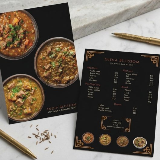 Elegante Indiase restaurant gouden rand plat menu