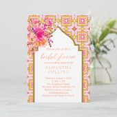 Elegante Indiase roze gele bloem bruids Kaart (Staand voorkant)