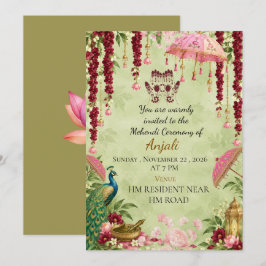 Elegante Indiase trouw Mehendi-ceremonie uitnodigi Kaart