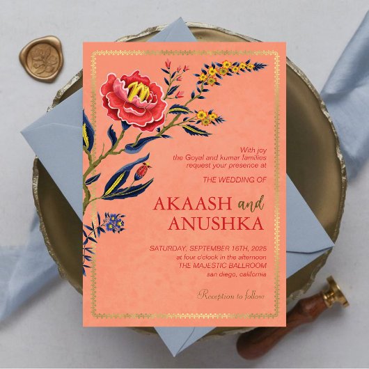 Elegante Indiase Wildflower Blush Roze bruiloft Kaart