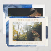 Elegante Indigo Abstract Watercolor Koppel Foto Feestdagenkaart (Voorkant / Achterkant)