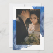 Elegante Indigo Abstract Watercolor Koppel Foto Feestdagenkaart (Achterkant)