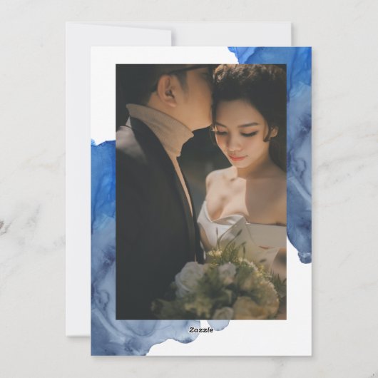 Elegante Indigo Abstract Waterverf Foto van Koppel Feestdagenkaart (Achterkant)