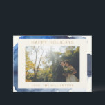 Elegante Indigo Abstract Waterverf Foto van Koppel Feestdagenkaart<br><div class="desc">Elegante Abstract Waterverf in Indigo Marineblauw Aangepaste Foto Vakantiekaart</div>