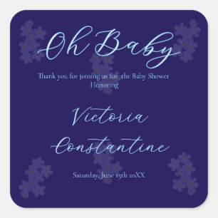 Elegante Indigo Blau Oh Baby Script Bloemmotief Vierkante Sticker