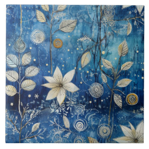 Elegante Indigo Blau Winter Botanisch Tegeltje