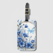 Elegante Indigo Blauwe Bloesems Bagagelabel (Voorkant (verticaal))