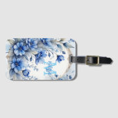 Elegante Indigo Blauwe Bloesems Bagagelabel (Voorkant (horizontaal))