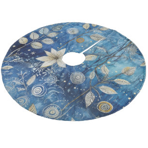 Elegante Indigo Blauwe Winter Botanische Fleece Kerstboom Rok