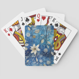 Elegante Indigo Blauwe Winter Botanische Pokerkaarten