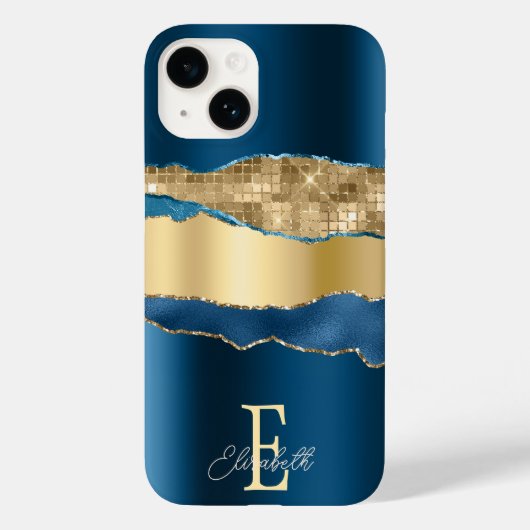 Elegante Indigo Blue Agaat Gold Sequins Case-Mate iPhone Case (Achterkant)