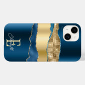 Elegante Indigo Blue Agaat Gold Sequins Case-Mate iPhone Case (Achterkant (horizontaal))