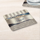 Elegante Indigo Blue Agaat Sequins Kartonnen Onderzetters (Schuin)