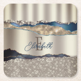 Elegante Indigo Blue Agaat Sequins Kartonnen Onderzetters