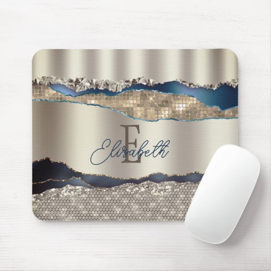 Elegante Indigo Blue Agaat Sequins Muismat (Met muis)