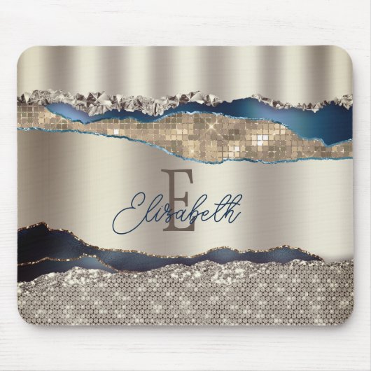 Elegante Indigo Blue Agaat Sequins Muismat (Voorkant)
