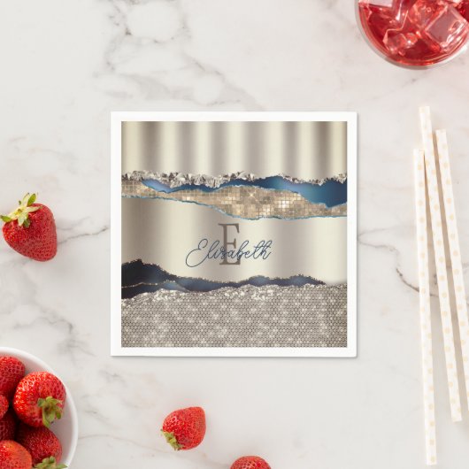 Elegante Indigo Blue Agaat Sequins Servet (Insitu)