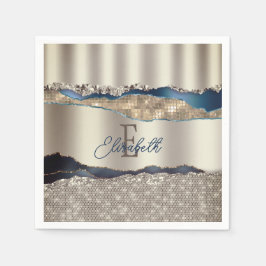 Elegante Indigo Blue Agaat Sequins Servet