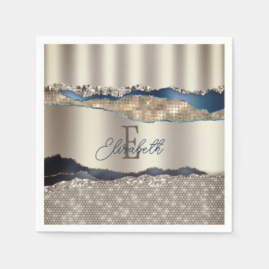 Elegante Indigo Blue Agaat Sequins Servet (Voorkant)