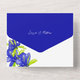 Elegante Indigo Iris Bloemen Handgeschilderd All In One Uitnodiging