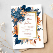 Elegante indigo roest alles in één bruiloft kaart