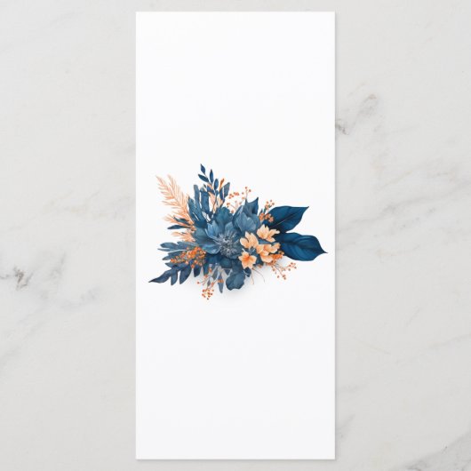 Elegante Indigo Roest Bloemen Boho Bruiloft Menu (Achterkant)