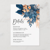 Elegante indigo roest bloemenbruiloft details informatiekaartje (Voorkant)