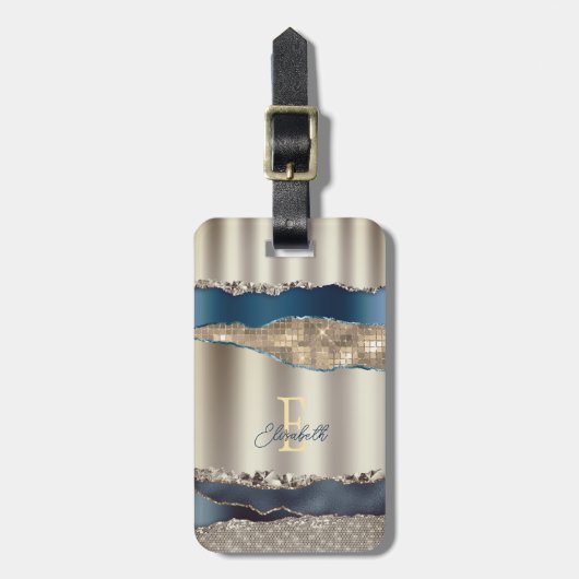 Elegante indigoblauwe agaat sequins  bagagelabel (Voorkant verticaal)