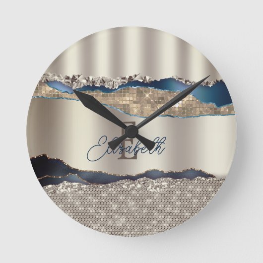 Elegante indigoblauwe agaat sequins ronde klok (Voorkant)