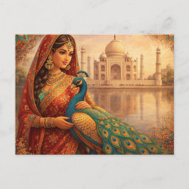 Elegante indische Frau mit prachtvollem Pfau Briefkaart