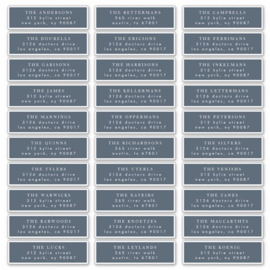 Elegante individuele blauwe gast adres bruiloft sticker (Voorkant)