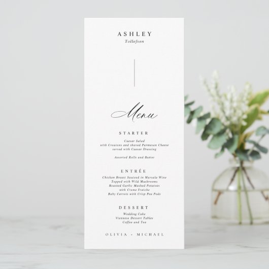 Elegante individuele gastennamen op elke bruiloft menu (Staand voorkant)