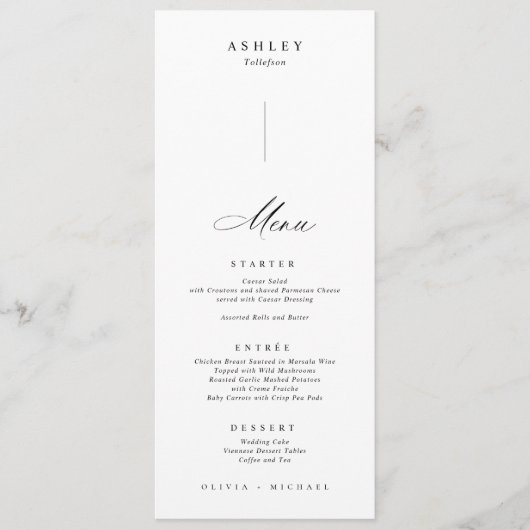 Elegante individuele gastnamen op elk bruiloft menu (Voorkant)