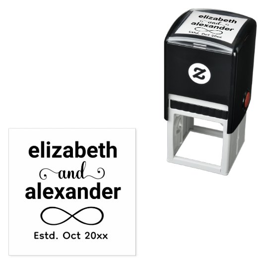 Elegante Infinity Typografie Bruiloft Monogram Zelfinktende Stempel (In situ)