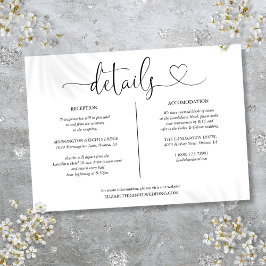 Elegante informatiekaart met hartscript voor trouw kaart