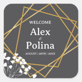Elegante ingelijste welkomstbloemen vierkante sticker