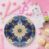 Elegante ingewikkelde Art Deco gouden diepblauwe b Papieren Bordje (Feest)