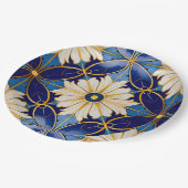 Elegante ingewikkelde Art Deco gouden diepblauwe b Papieren Bordje (Gekanteld)