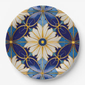 Elegante ingewikkelde Art Deco gouden diepblauwe b Papieren Bordje (Voorkant)