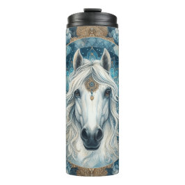 Elegante ingewikkelde witte paard hoofd mandala thermosbeker