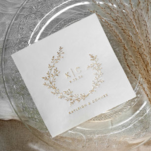 Elegante Initiaal Botanische Goud Klasse Trouw Folie Servetten