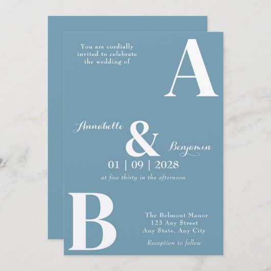 Elegante Initiaal bruiloft Kaart (Voorkant / Achterkant)