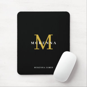Elegante Initiaal Chic Zwart Goud Monogram Muismat