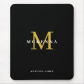 Elegante Initiaal Chic Zwart Goud Monogram Muismat (Voorkant)