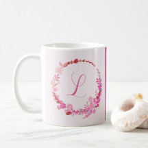 Elegante Initiaal Monogram Roze Bloemen
