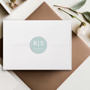 Elegante initialen blauwachtig opaal bruiloft ronde sticker