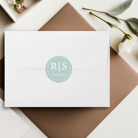 Elegante initialen blauwachtig opaal bruiloft ronde sticker