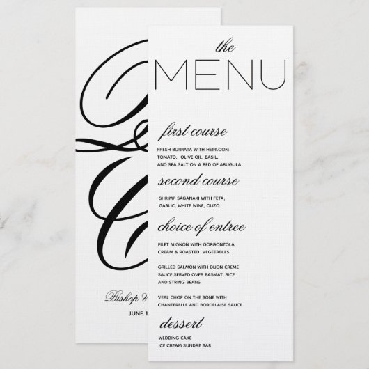 Elegante Initialen bruiloft menu (Voorkant / Achterkant)